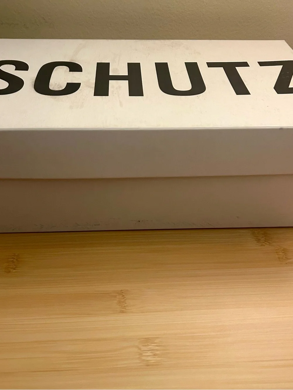 Schutz Ully Nappa Leather Mule Sandal Block Heels Beige Tan Nude Sz 7.5 w/ Box